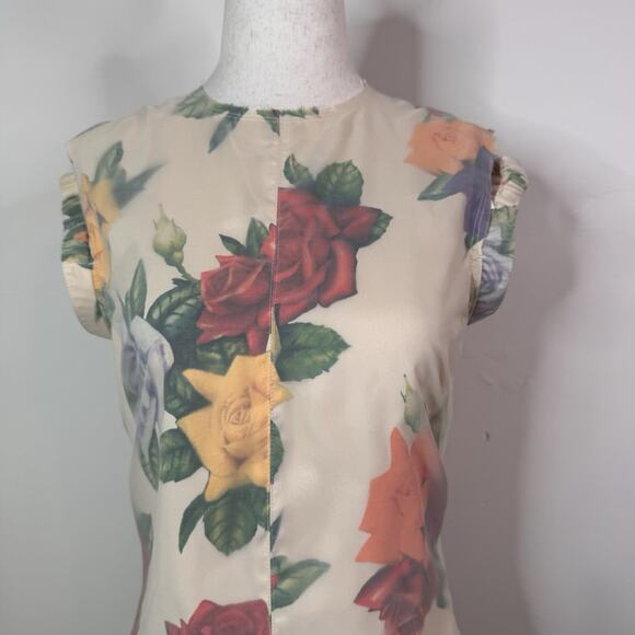Commission Cold Shoulder Sheath Dress Organza Floral Raw Edge Avant Garde Size 4 - Picture 3 of 14